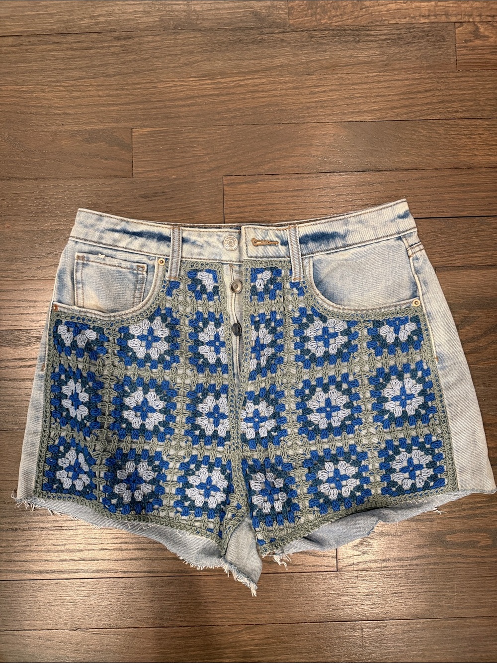 Women's Denim Crochet High-Waist Jean Shorts